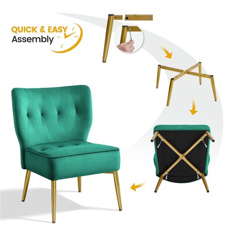 Yaheetech Velvet Tufted Accent Chair with Golden Legs, Armless Living Room Chair, Green