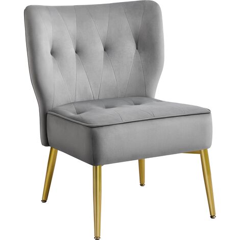 Yaheetech Velvet Tufted Accent Chair with Golden Legs, Armless Living Room Chair, Grey