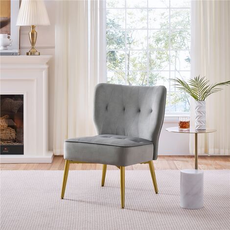 Yaheetech Velvet Tufted Accent Chair with Golden Legs, Armless Living Room Chair, Grey