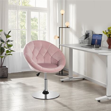 Yaheetech Tufted Swivel Chair Upholstered Barrel Chair Vanity Chair Adjustable Height Accent Chair, Pink