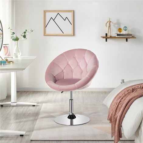 Yaheetech Tufted Swivel Chair Upholstered Barrel Chair Vanity Chair Adjustable Height Accent Chair, Pink