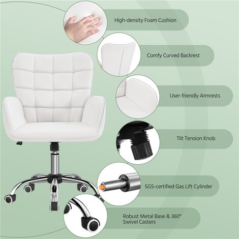Yaheetech Faux Leather Desk Chair with Padded Armrests Modern Mid-back Office Chair, White