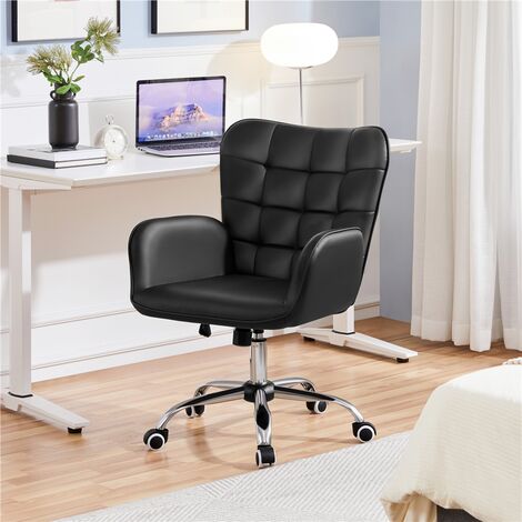 Yaheetech Faux Leather Desk Chair with Padded Armrests Modern Mid-back Office Chair, Black