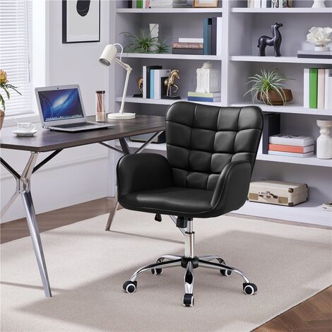Yaheetech Faux Leather Desk Chair with Padded Armrests Modern Mid-back Office Chair, Black