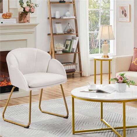 Yaheetech Accent Chair Flower Shape Velvet Armchair, White