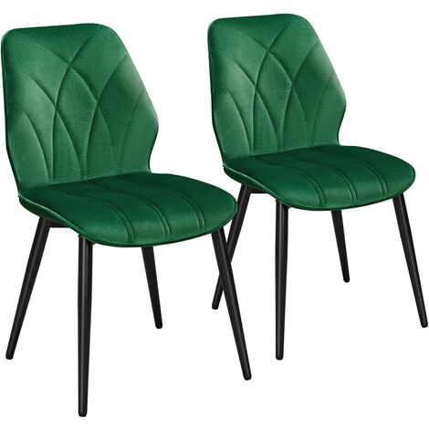 Yaheetech 2pcs Velvet Dining Chairs with Petal Accented Backrest, Modern Armless Side Chairs with Sturdy Metal Legs, Green