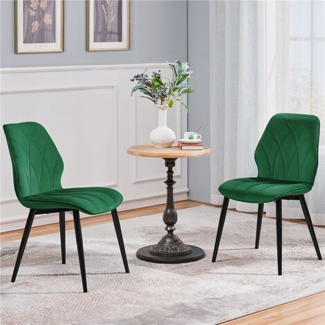 Yaheetech 2pcs Velvet Dining Chairs with Petal Accented Backrest, Modern Armless Side Chairs with Sturdy Metal Legs, Green