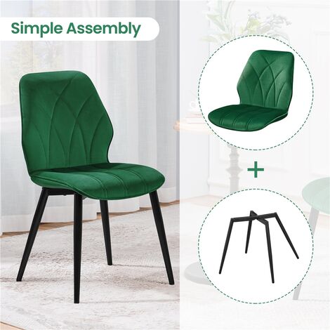 Yaheetech 2pcs Velvet Dining Chairs with Petal Accented Backrest, Modern Armless Side Chairs with Sturdy Metal Legs, Green