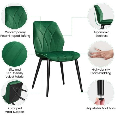 Yaheetech 2pcs Velvet Dining Chairs with Petal Accented Backrest, Modern Armless Side Chairs with Sturdy Metal Legs, Green