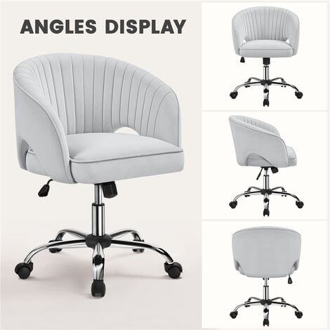 Yaheetech Home Office Chair with Tufted Barrel Back, Rolling Wheels,Velvet Accent Armchair, Light Gray