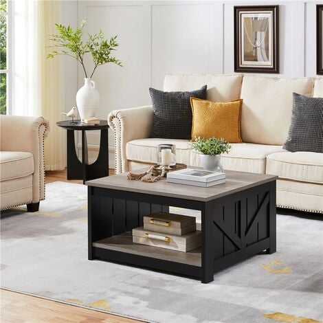 Yaheetech Square Coffee Table with Storage Wood Modern Rustic Coffee Table for Living Room, Gray