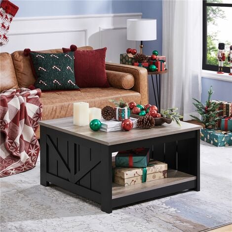 Yaheetech Square Coffee Table with Storage Wood Modern Rustic Coffee Table for Living Room, Gray