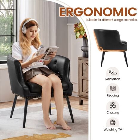 Yaheetech Button Tufted PU Leather Accent Chair Club Chair Barrel Chair, Black