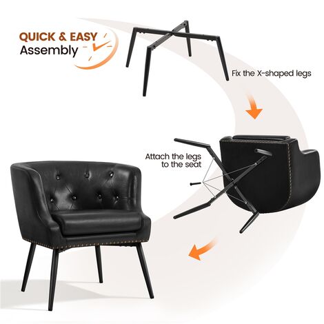 Yaheetech Button Tufted PU Leather Accent Chair Club Chair Barrel Chair, Black