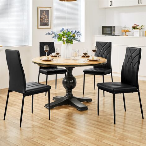 Yaheetech 4PCS Modern Faux Leather High-backed Dining Chairs with Sturdy Metal Legs, Black