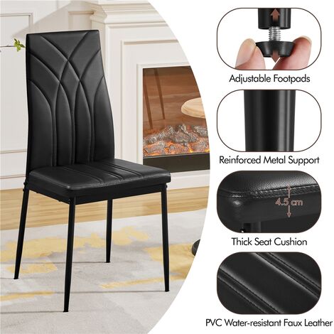 Yaheetech 4PCS Modern Faux Leather High-backed Dining Chairs with Sturdy Metal Legs, Black