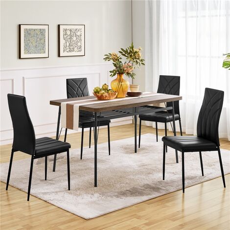 Yaheetech 4PCS Modern Faux Leather High-backed Dining Chairs with Sturdy Metal Legs, Black