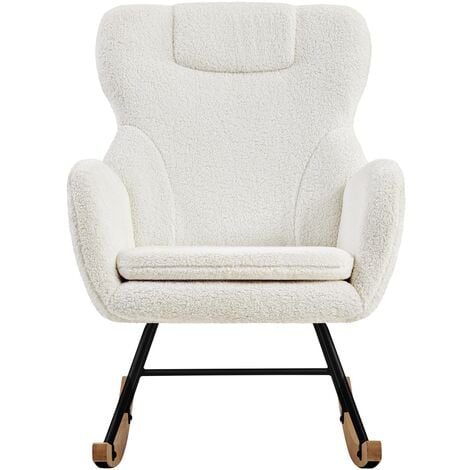 Yaheetech High Back Rocking Accent Chair with Beech Wood Legs Boucle Upholstered Armchair White