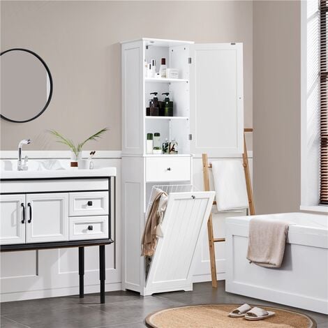 Yaheetech Freestanding Bathroom Cabinet with Laundry Basket Bathroom Cabinet Organizer, White