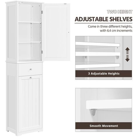 Yaheetech Freestanding Bathroom Cabinet with Laundry Basket Bathroom Cabinet Organizer, White