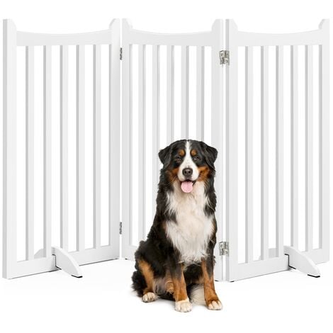 Yaheetech 90.5cm Tall Freestanding Wooden Pet Gate With 2 Support Feet, White
