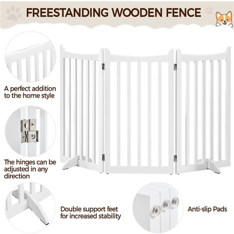 Yaheetech 90.5cm Tall Freestanding Wooden Pet Gate With 2 Support Feet, White