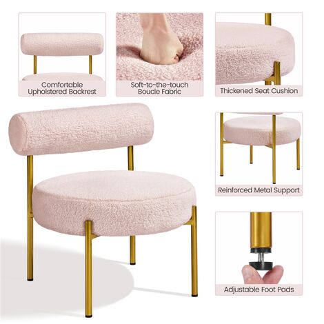 Yaheetech Boucle Accent Chair Side Chair with Round Padded Seat and Gold Metal Legs, Pink