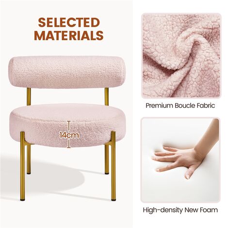 Yaheetech Boucle Accent Chair Side Chair with Round Padded Seat and Gold Metal Legs, Pink