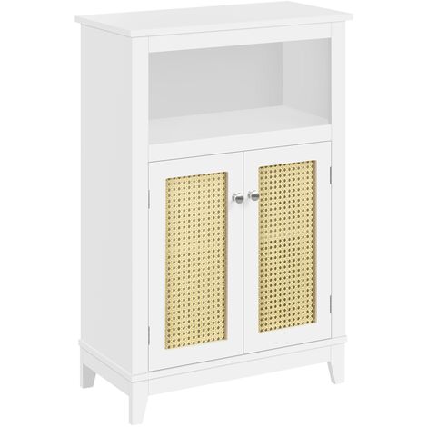 Yaheetech Storage Bathroom Cabinet with Adjustable Shelf Freestanding Floor Cabinet with Rattan Doors, White