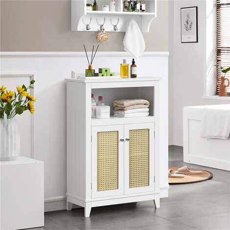 Yaheetech Storage Bathroom Cabinet with Adjustable Shelf Freestanding Floor Cabinet with Rattan Doors, White