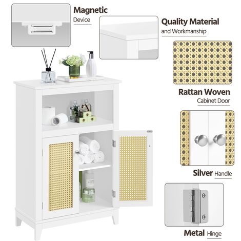 Yaheetech Storage Bathroom Cabinet with Adjustable Shelf Freestanding Floor Cabinet with Rattan Doors, White
