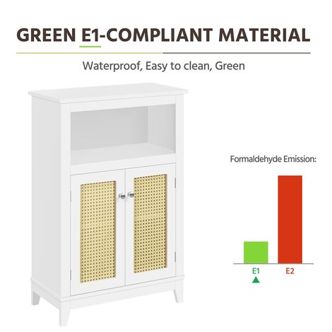 Yaheetech Storage Bathroom Cabinet with Adjustable Shelf Freestanding Floor Cabinet with Rattan Doors, White