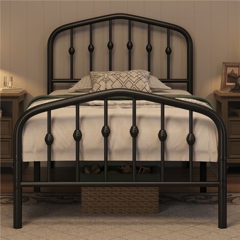 Yaheetech Single Size Metal Bed Frame With Arched Headboard and Footboard Metal Platform Bed Frame, Black