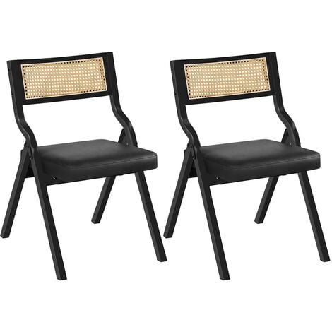 Yaheetech 2pcs Nordic Minimal Dining Chairs Set Foldable Armless Upholstered Faux Leather Dining Chairs Black