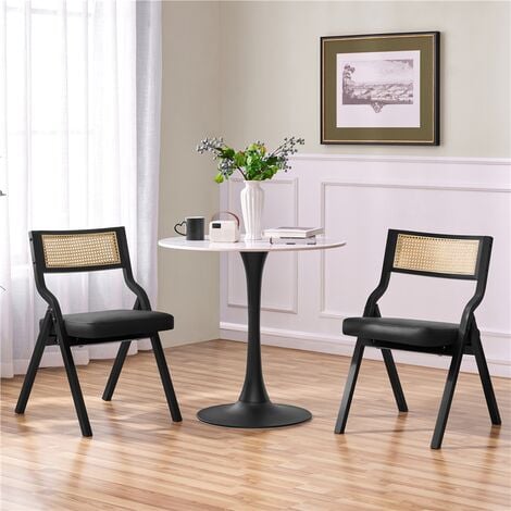 Yaheetech 2pcs Nordic Minimal Dining Chairs Set, Foldable Armless Upholstered Faux Leather Dining Chairs, Black