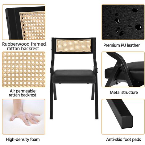 Yaheetech 2pcs Nordic Minimal Dining Chairs Set, Foldable Armless Upholstered Faux Leather Dining Chairs, Black
