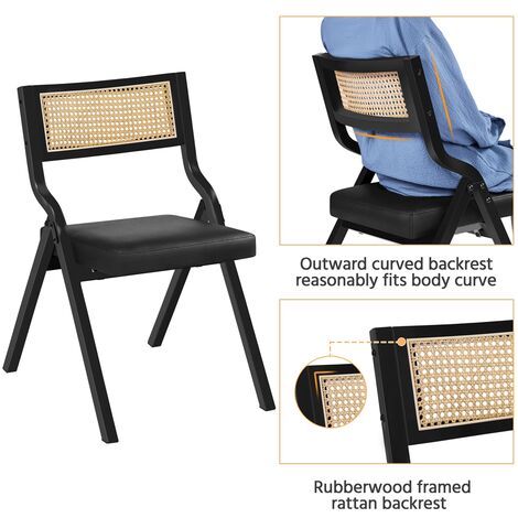 Yaheetech 2pcs Nordic Minimal Dining Chairs Set, Foldable Armless Upholstered Faux Leather Dining Chairs, Black