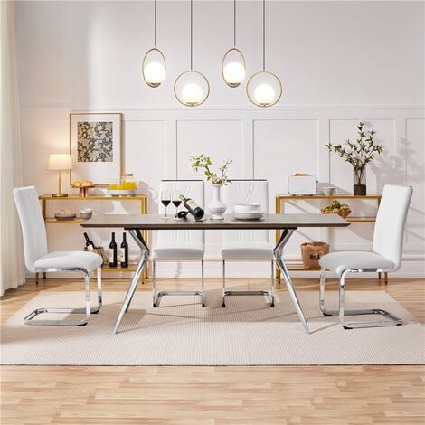 Yaheetech 2pcs High-Back Faux Leather Dining Chair Set with Metal Legs, White