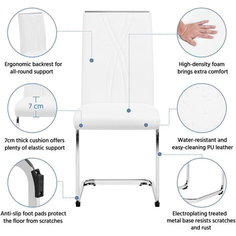 Yaheetech 2pcs High-Back Faux Leather Dining Chair Set with Metal Legs, White