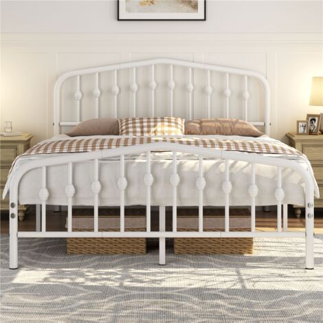 Yaheetech King Size Metal Bed Frame With Arched Headboard and Footboard Metal Platform Bed Frame, White