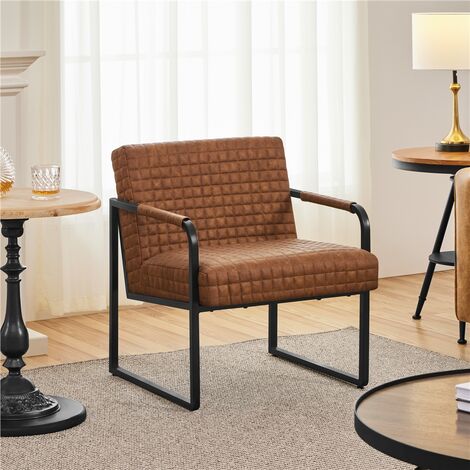 Yaheetech Faux Leather Accent Chair Mid-century Modern Living Room Chair, Retro Brown