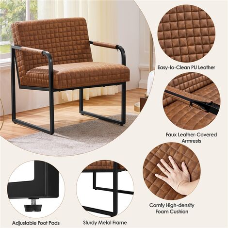 Yaheetech Faux Leather Accent Chair Mid-century Modern Living Room Chair, Retro Brown