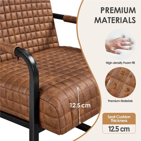 Yaheetech Faux Leather Accent Chair Mid-century Modern Living Room Chair, Retro Brown
