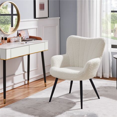 Yaheetech Curved Back Fabric Accent Chair Upholstered Armchair, Ivory