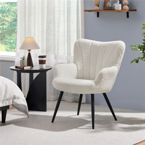 Yaheetech Curved Back Fabric Accent Chair Upholstered Armchair, Ivory