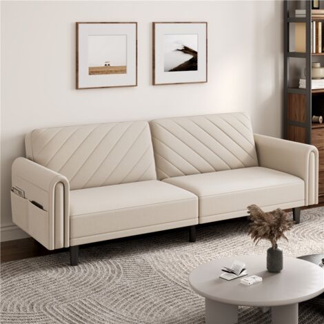 Yaheetech Convertible Sofa Bed, Fabric 3-Seater Sofa Bed for Limited Space/Small Apartments, Beige