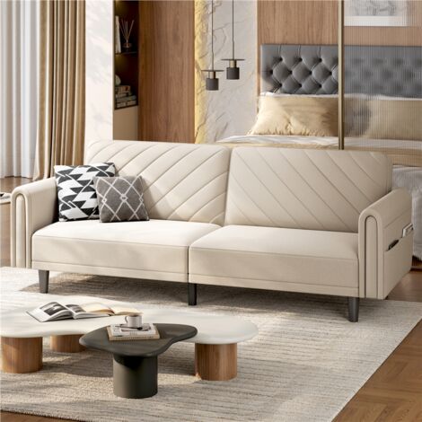 Yaheetech Convertible Sofa Bed, Fabric 3-Seater Sofa Bed for Limited Space/Small Apartments, Beige