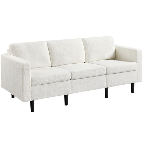 Yaheetech Contemporary 3-Seater Sofa Linen Fabric Upholstered Couch Sofa, Ivory