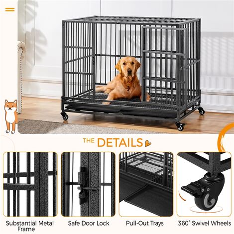 Yaheetech Indestructible Dog Crate For Medium-to-Large-Sized Dogs, Rolling Dog Crate with Open-Top Design, Black