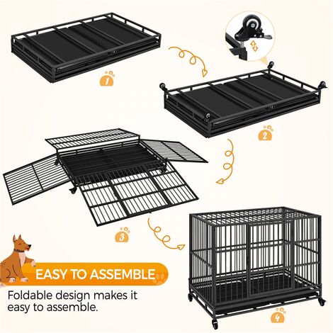 Yaheetech Indestructible Dog Crate For Medium-to-Large-Sized Dogs, Rolling Dog Crate with Open-Top Design, Black